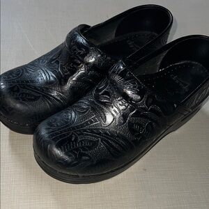 Dansko Black Embossed Leather Clogs